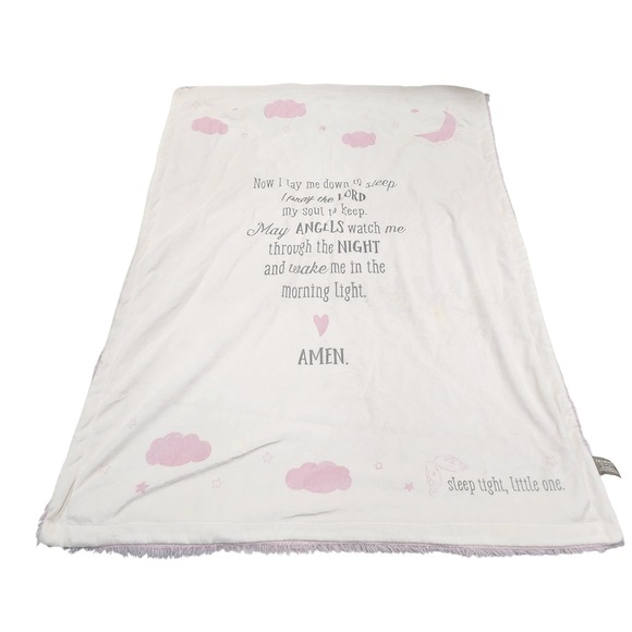 Demdaco Now I Lay Me Down To Sleep Prayer Baby Blanket Pink Cream Gray Clouds